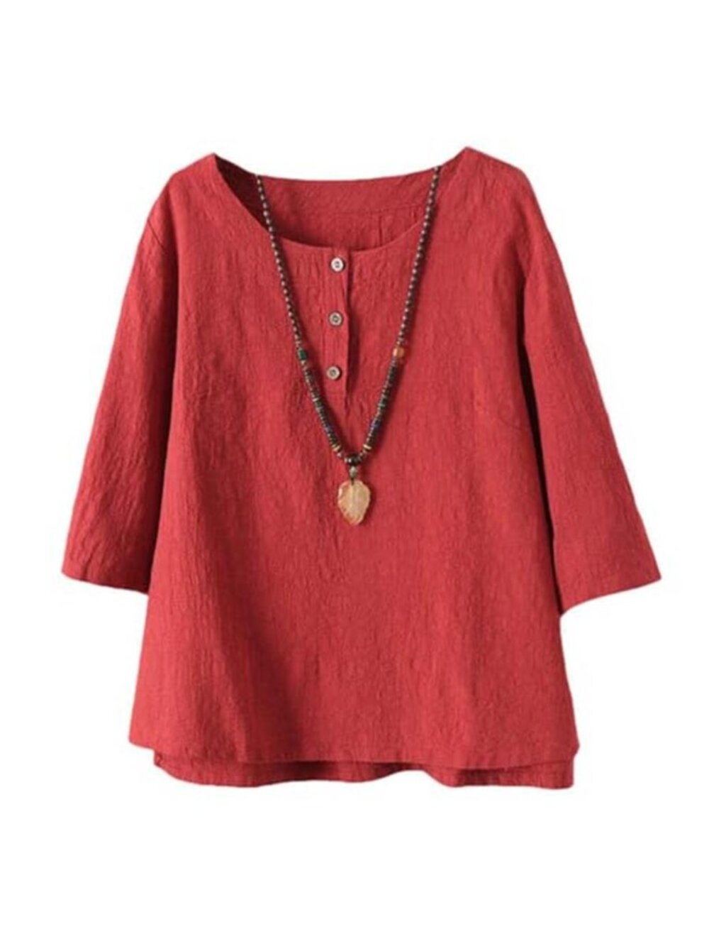 Womens Linen Cotton Blouse 3/4 Sleeve Button Down Casual Loose Summer Top